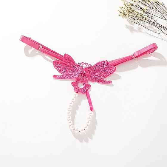 Труси з намистом метеликами та квіточкою one size малиновий Київ