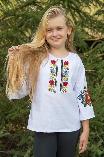 Вишиванка для дівчаток, лляна стрейч біла Київ - фото 5