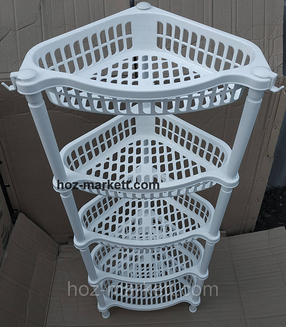 Кутова етажерка біла пластикова для ванни та кухні 5 ярусів Харків - фото 1