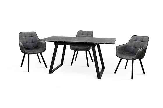 Стіл Тандем 120(+40)*75 чорний метал/мрамор чорн Киев