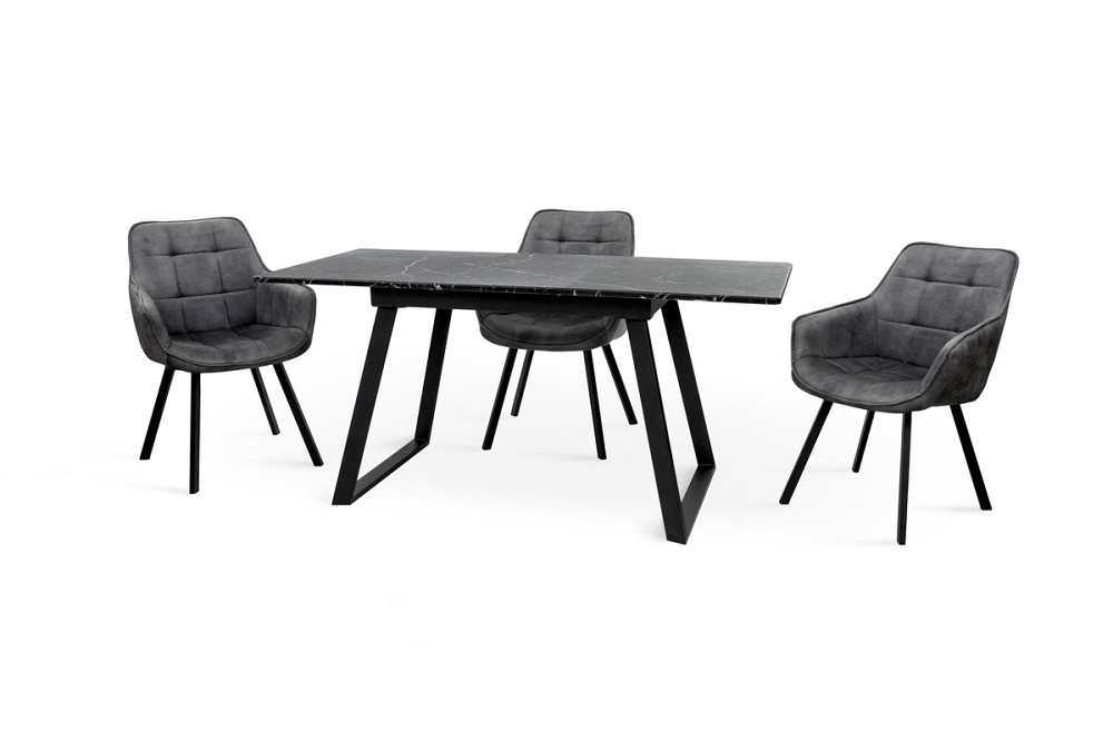 Стіл Тандем 120(+40)*75 чорний метал/мрамор чорн Киев - изображение 1