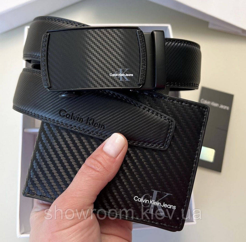 Чоловічий подарунковий набір портмоне та ремінь (489-1) Carbon Київ - фото 3
