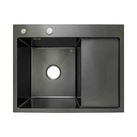 Мойка для кухни с нержавеющей стали интегрированная Lidz Handmade H6350BR Brushed Black PVD черная Киев