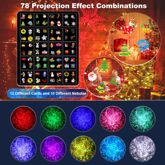 Світлодіодний RGB LED проектор хвиль та святкових візерунків IP64, 19 слайдів, 190 ефектів, пульт ДК, вуличний лазерний декор Київ