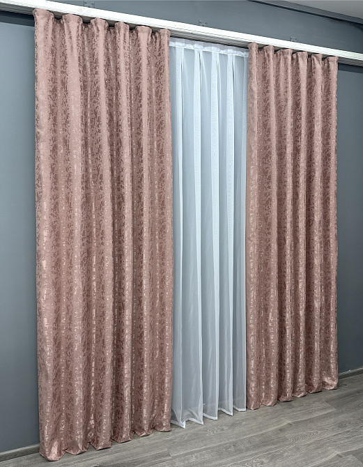Комплект готових штор VR-Textil Льон мармур Pavliani VO № 1716ш пудровий 130х270 см 2 шт (39-140) Київ - фото 4