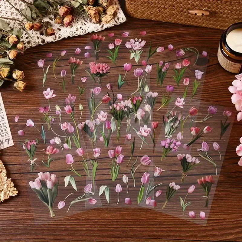 Стикеры цветочные «Тюльпаны» – набор 6 листов прозрачных наклеек для декора Киев - изображение 2