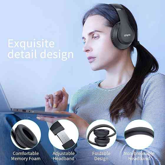 Беспроводные накладные наушники Uliptz ULWH203A Bluetooth 5.3, 65 часов, 6 EQ, Hi-Fi, микрофон, 3,5 мм, черные Киев
