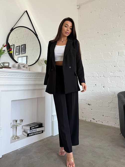 Жіночий стильний діловий костюм ( піджак + штани) креп-костюмка Чорний, 46/48 Одеса - фото 6