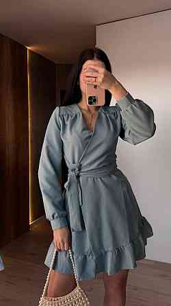 Женское романтическое платье на запах костюмка Бирюзовый Одесса