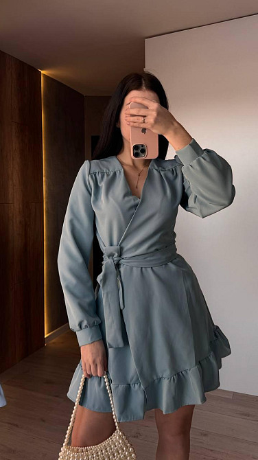 Женское романтическое платье на запах костюмка Бирюзовый Одесса - изображение 1