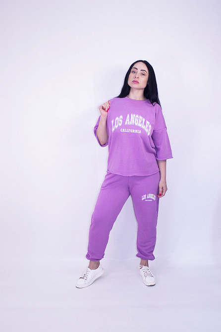 Костюм женский летний (футболка+штаны) трикотажный Сиреневый XL-2XL Харьков - изображение 4