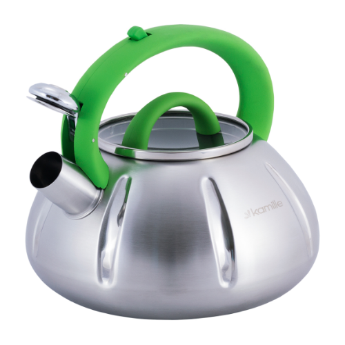 Чайник 3л із нержавіючої сталі зі свистком і скляною кришкою (ручки: зелена, синя, дерево) KAMILLE 0 Житомир - фото 3
