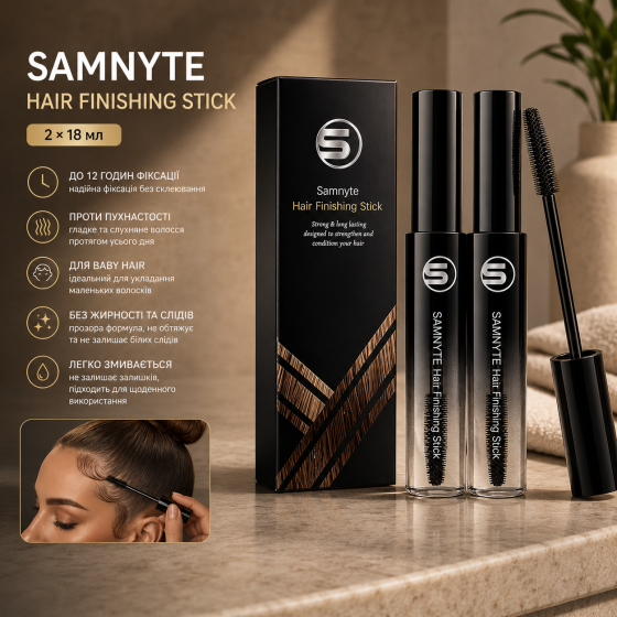 Samnyte Hair Finishing Stick 2×18 мл, стик-гель для волос, 12 ч фиксации, против пушистости, baby hair, без жирности Киев