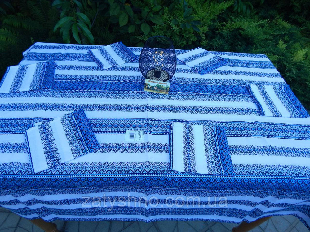 Синя вишита скатертина з серветками Київ - фото 1