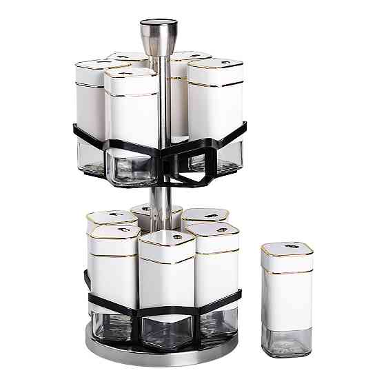 Набір для спецій на підставці 12 шт. 120 мл карусель для спецій Білий HP-1315 Коломия