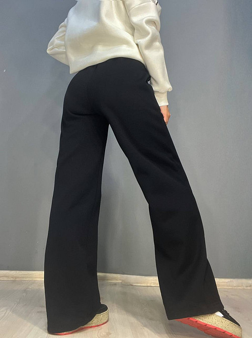 Штаны женские A-N 2771 свободный крой ровные от бедра белая резинка на талии утепленные на флисе черные, черный, S Киев - изображение 13