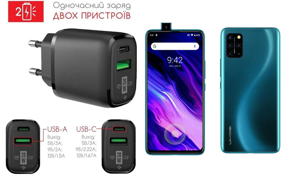 Сетевое зарядное устройство для UMIDIGI S5 Pro, 20W 3A, Quick Charge 3.0 Киев - изображение 1