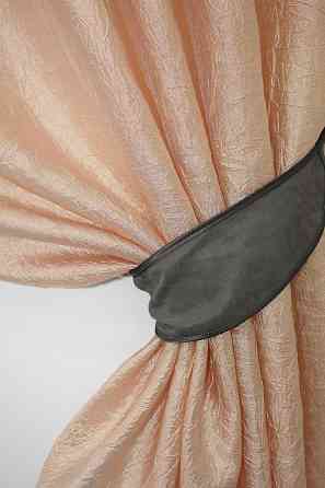 Кухонные шторы VR-Textil № 073к с ламбрекеном и подхватами персиковый с серым 260х170 см (52-0101) Киев