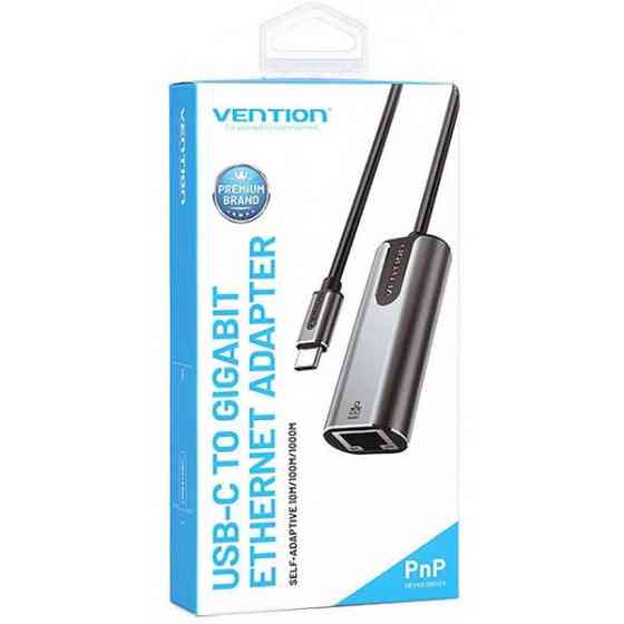 Перехідник USB3.1 Type-C --> Ethernet RJ45 1000Mb Aluminum чорний Vention (CFNHB) Киев