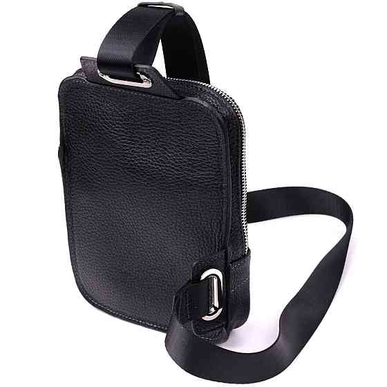 Прямокутна сумка бананка з якісної натуральної шкіри GRANDE PELLE 22877 Чорний Київ