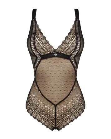 Мереживне боді з декольте Obsessive Estiqua teddy M/L, чорне, широкі лямки Львов