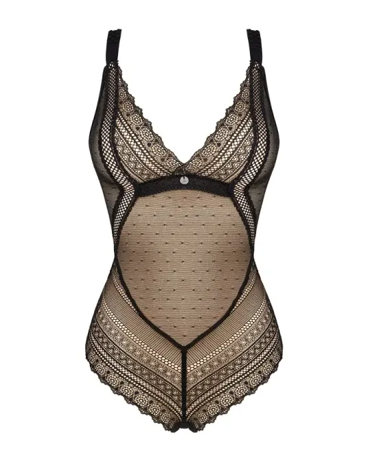 Мереживне боді з декольте Obsessive Estiqua teddy M/L, чорне, широкі лямки Львов - изображение 5