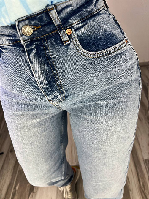 Джинси жіночі Mikaletta 3255 MOM RELAX comfort jeans висока посадка банани стрейчеві блакитні, блаки Одеса - фото 3