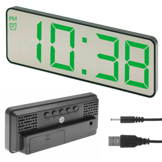 Електронний годинник з дзеркальним дисплеєм,від USB + термометр,VST-898-4,Зелений SBR Київ