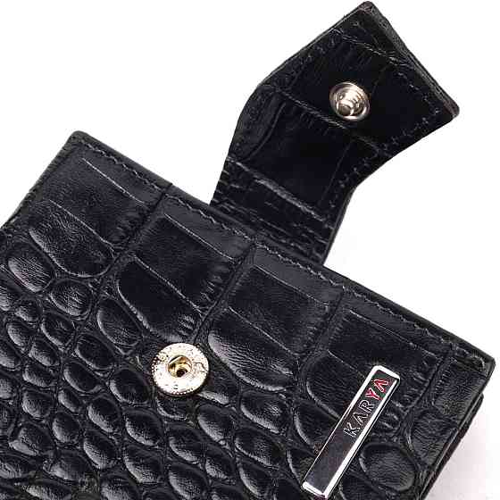 Превосходный мужской зажим из натуральной лакированной фактурной кожи под крокодила KARYA 21043 Черный Киев