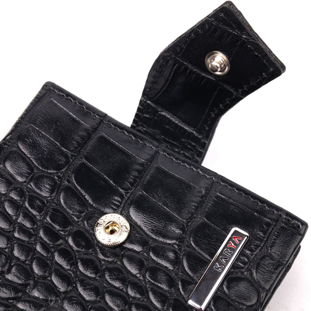 Чудовий чоловічий затиск із натуральної лакованої фактурної шкіри під крокодила KARYA 21043 Чорний Київ - фото 6
