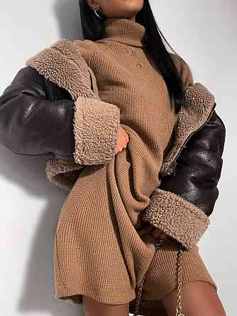 Женское стильное объемное теплое платье плотное Ангора вязкая Мокко Одесса