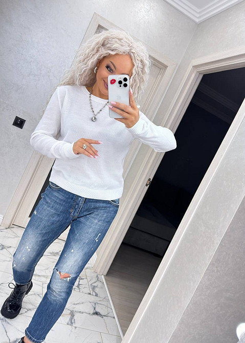 Джемпер кофта в'язаний теплий жіночий базовий Білий Київ - фото 2