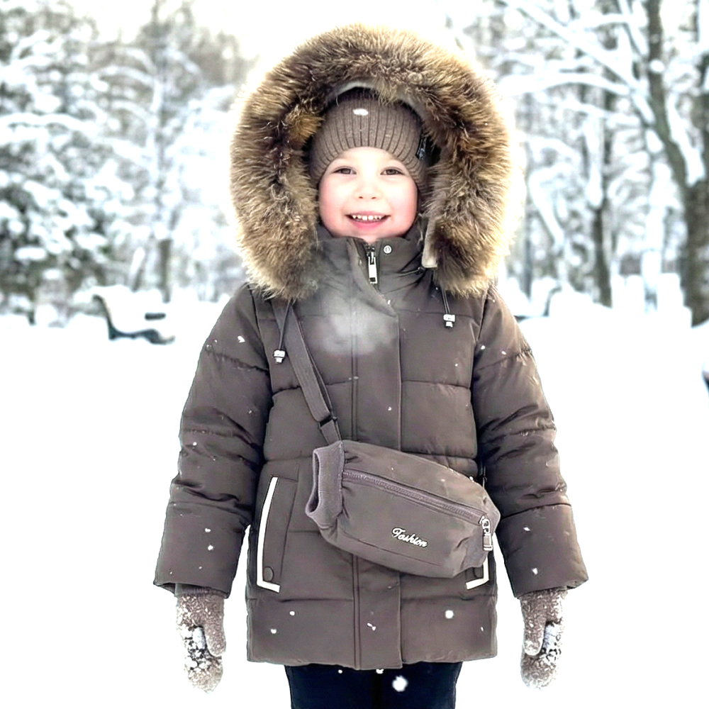 Детская зимняя куртка для девочки с сумкой-муфтой натуральный мех 110,116,122,128 Николаев - изображение 4