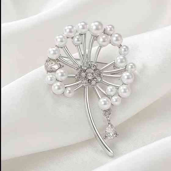 Брошь одуванчик с жемчугом серебристая декоративное украшение Киев