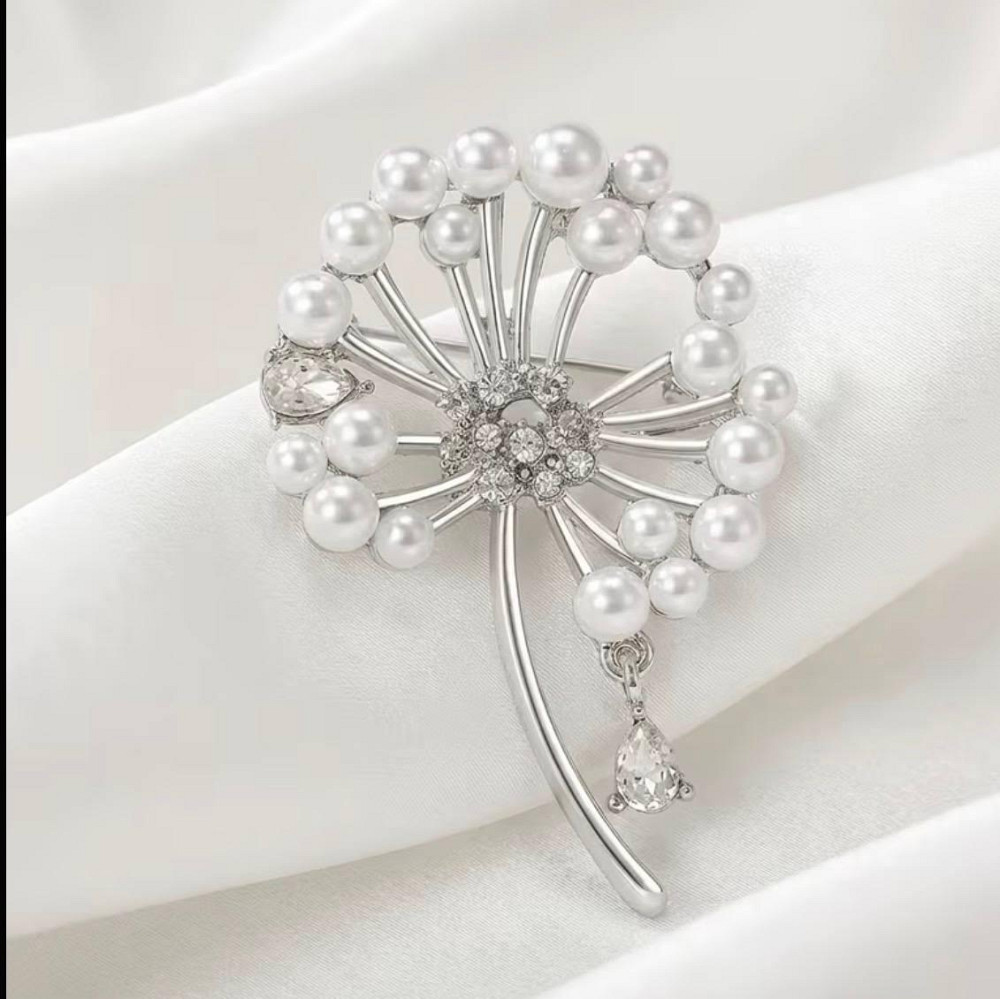 Брошь одуванчик с жемчугом серебристая декоративное украшение Киев - изображение 3