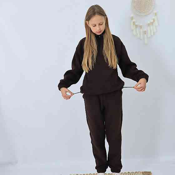 Дитячий флісовий теплий костюм на зиму (толстовка на затяжках+штани)  Шоколад Кам'янець-Подільський