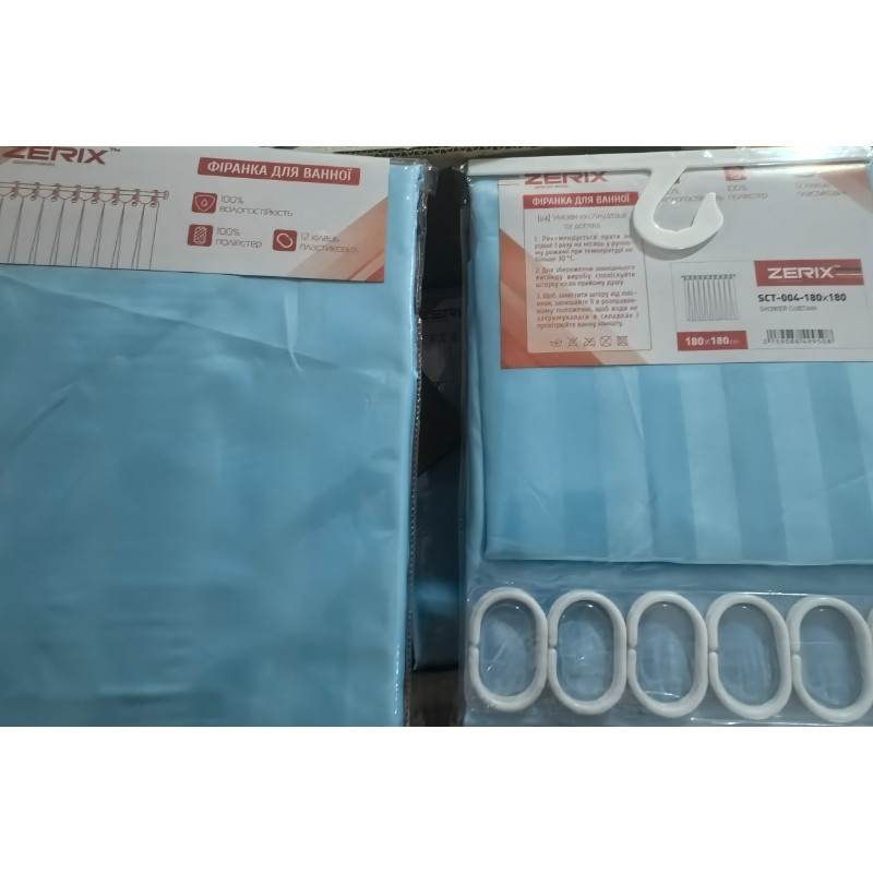Шторка для ванної Zerix SCT-004-180x180 з поліестеру (Колір блакитний) (ZX4995) Київ - фото 3