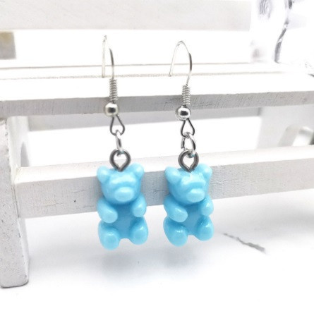 Дитячі сережки з ведмедиком блакитні, розмір 1,6*1см, смола Київ - фото 1