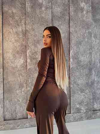 Женский базовый повседневный костюм двойка из микродайвинга Шоколад Одесса