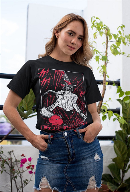 Футболка для хлопчика з аніме принтом Людина-бензопила оверсайз (зріст від 165 до 180) Чорний AnimeJ0551m Дніпро - фото 4