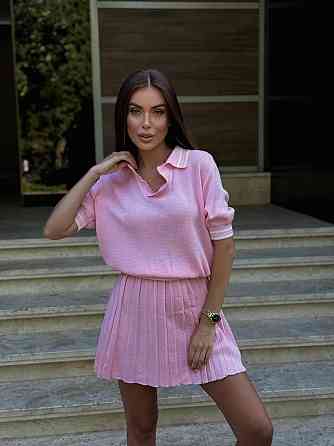 Женский стильный прогулочный костюм двойка: футболка поло + юбка вязка Одесса