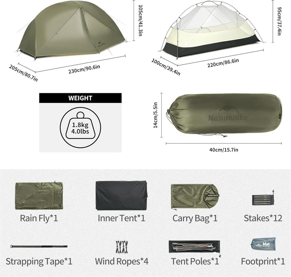 Намет одномісний легкий Naturehike Mongar Pro 1 (Оливковий) Київ - фото 6