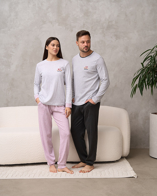 Мужская пижама с кофтой в полоску - Family look для пары Tom John 93482 M Киев - изображение 8