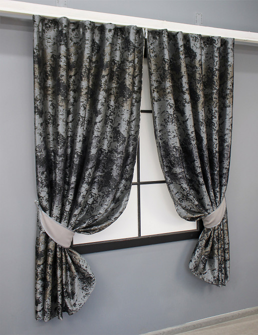 Комплект коротких штор VR-Textil Мармур Al-7 № 1461ш Сірий з чорним і какао 140х170 см 2 шт (35-0278) Київ - фото 2