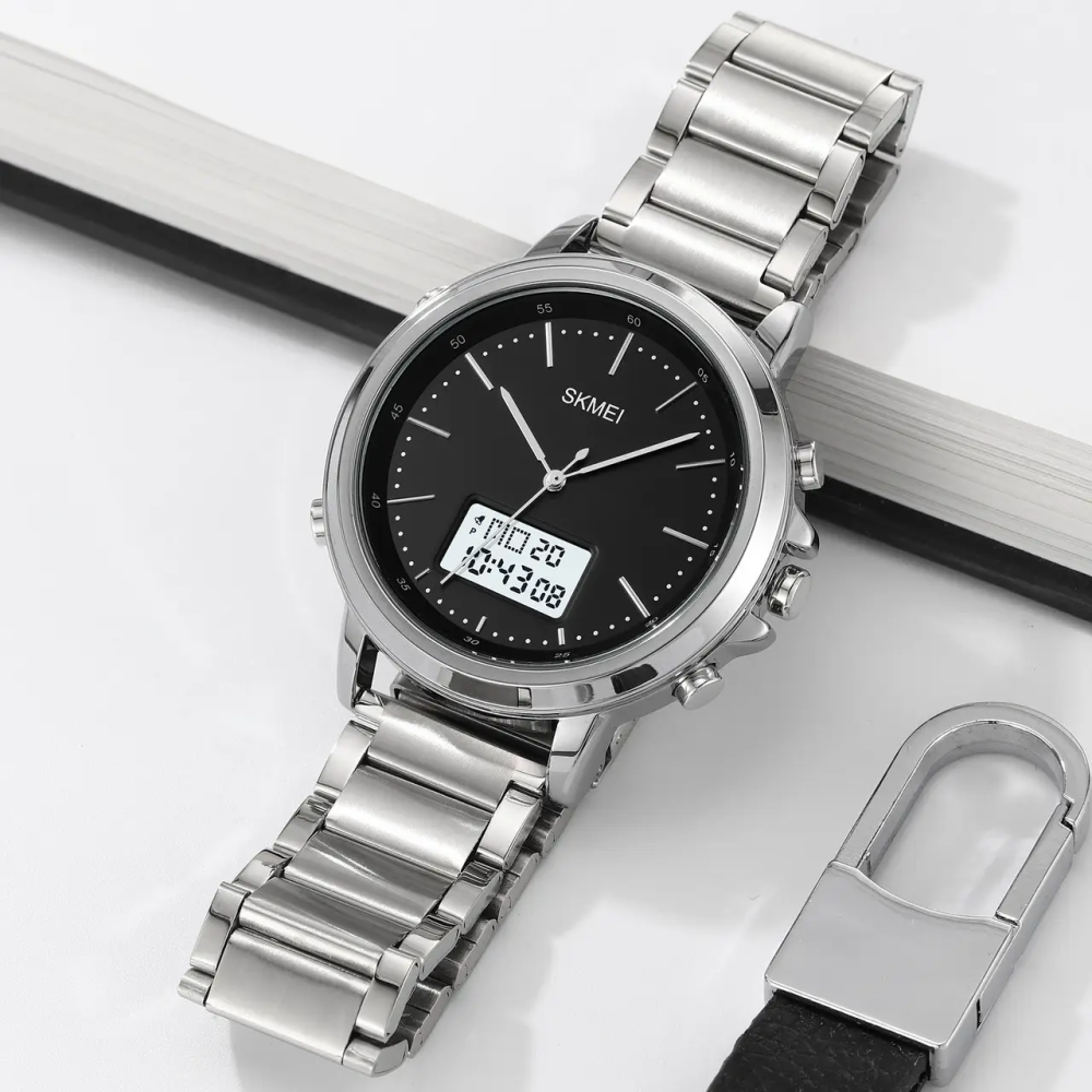 Чоловічий наручний годинник Skmei 1652 з металевим браслетом (Сріблястий з білим) Київ - фото 4