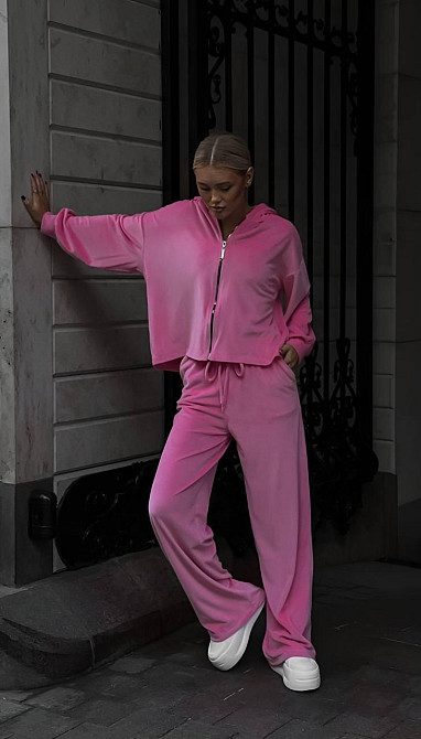 Женский прогулочный костюм двойка: кофта и штаны из плюшевого велюра Розовый, 46/48 Одесса - изображение 1