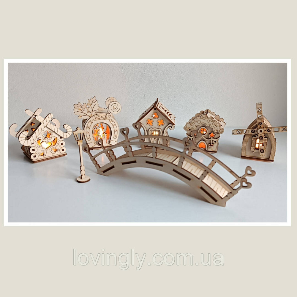 Новогодний деревянный городок с LED подсветкой – набор домиков для дома, подарок и праздничный декор. Ирпень - изображение 4