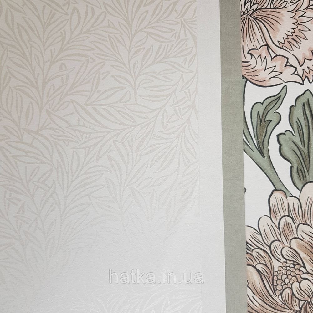 Шпалери флізелінові екологічно чисті Rasch Salisbury 0.53х10 листя гілки маленькі сріблясті на білому Київ - фото 2