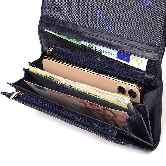 Портмоне для жінок з монетницею з натуральної шкіри CANPELLINI 21533 Синє Київ