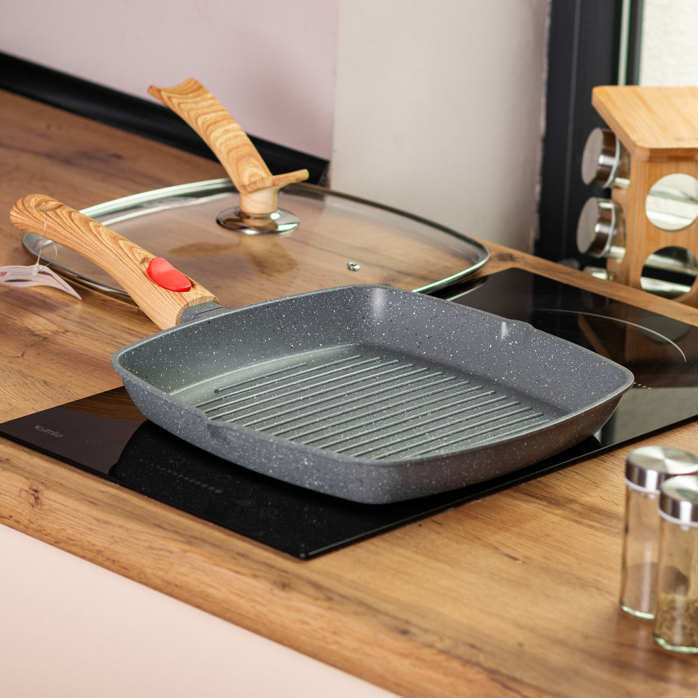 MGC Алюмінієва сковорода-гриль 28 см зі скляною кришкою Квадрат сірий MGC HP-4-462G Киев - изображение 8